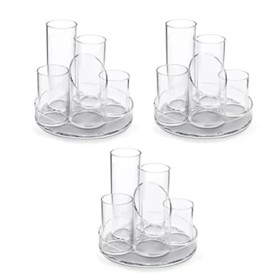 Image of OSCO Clear Acrylic 5 Tube Pen Pot 3 Pack Desk Tidy Pencil Holder Office Organiser Makeup Storage Cosmetic Display Stationery Sorter H14.5 x W16 D16 cm