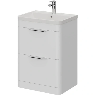 Image of Oslo Gloss White 600mm Floor Standing 2 Drawer Vanity Unit and Polymarble Basin with 1 Tap Hole