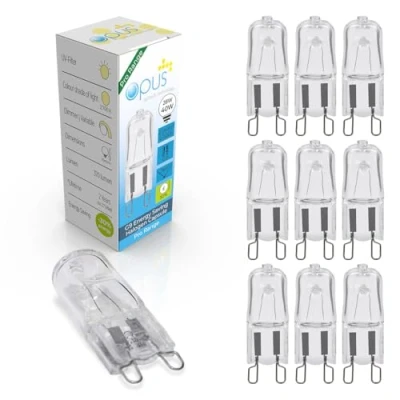 Image of 10 Pack Opus 2 pin G9 Capsule 28 watt = 40 Halogen Light Bulbs, Warm White