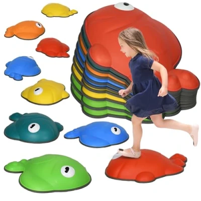 Image of AIYAPLAY Stepping Stones Kids, 9 Pcs Goldfish Shaped Balance for Sensory with Non slip Edge, Outdoor Indoor Obstacle Course Stackable Blocks, River
