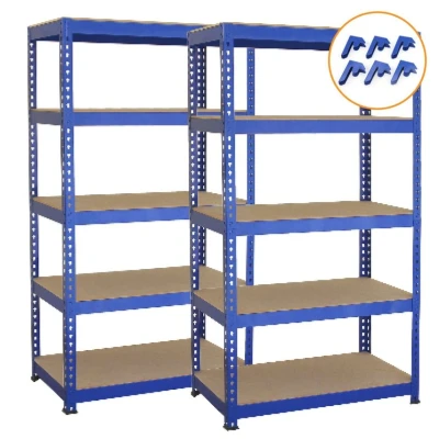 Image of 2 x 90cm T Rax Heavy Duty Racking Metal Storage Shelving Units &amp; Garage Workbench Blue