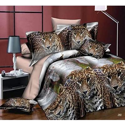 Image of THL 4 Piece Complete Bedding Set 3D Effect Animal Printed Duvet Cover with Fitted Sheet Pillowcase (Leopard Jungle 280, Superking)
