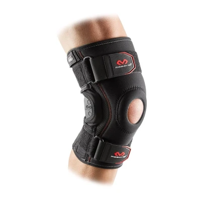 Image of Mc David Knee Support Brace with Polycentric Hinges Black Extra Large (XXL) Maximum Protection: High level support; improving medial and lateral stability, helping reduce injury assist recovery. Designed for Playing Sport.