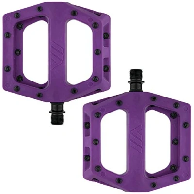 Image of Dmr V11 Flat Mountain Bike Pedals Purple/Black, Steel Axle/Pair Lightweight Nylon Composite Plastic MTB Cycling Part Downhill Freeride Ride Trail Dirt Jump Cycle Wide Platform Tuneable Pin Grip