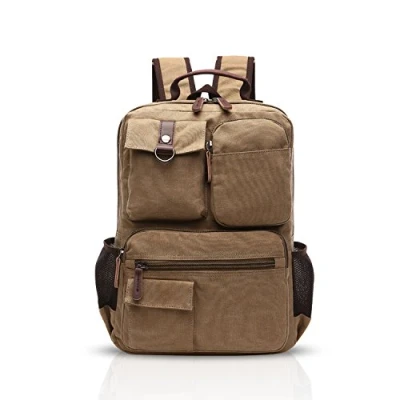 Image of FANDARE Retro Men&#039;s Business Laptop Bag Student Multi Pocket Rucksack Outdoor Travel Daypack Breathable Canvas, Khaki, L, Leisure Backpack