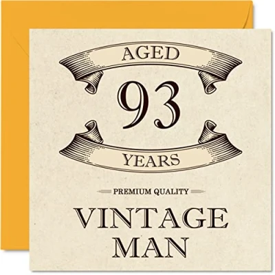 Image of Vintage 93rd Birthday Cards for Men Aged 93 Years Fun Card Grandpa Dad Husband Uncle Brother Grandad, 145mm x Greeting Cards,