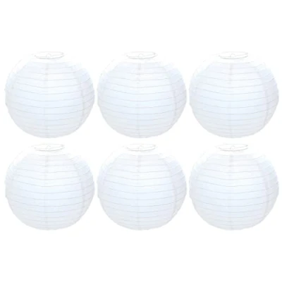 Image of 50cm Pack of 6 Round White Paper Light Shade Lantern Classic Bamboo Style Ribbed Lampshade Large Circle Ceiling Lightshade Lampshades for Lights