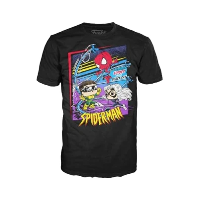 Image of Funko Boxed Tee: Marvel Spider man: Spidey Cat Doc Medium Comics T Shirt Clothes Gift Idea Short Sleeve Top for Adults Unisex Men and Women Official Merchandise