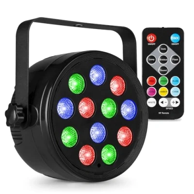 Image of Fuzzix PLF12 LED Par Can Light with DMX, 12x 2W RGB LEDs, IR Remote, Sound Activated, Stand Alone &amp; Master/Slave Modes, Professional Disco Party Light, DJ for Stage Events