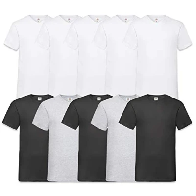 Image of Fruit of the Loom Men&#039;s V Neck Valueweight T Shirt (Pack 10) Multicolour X Large