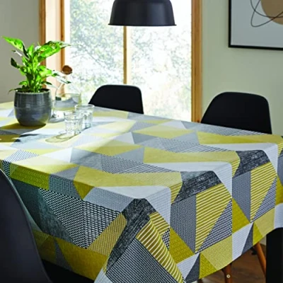 Image of Catherine Lansfield Dining Larsson Geo Cotton 132x178 cm Table Cloth Ochre Yellow