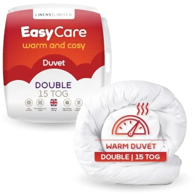 Image of Linens Limited Double Duvet 15 Tog, Easy Care, Warm and Cosy Quilt for Winter, Soft Comfy, Polypropylene Hollowfibre, Machine Washable (White)