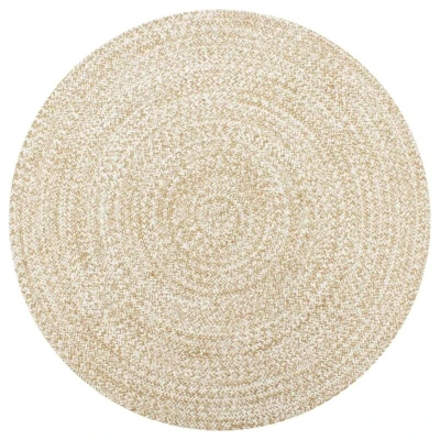 Image of vidaXL Handmade White and Natural Round Rug, Skilfully Crafted Braided Jute Cotton, Durable Low Maintenance, Unique Design