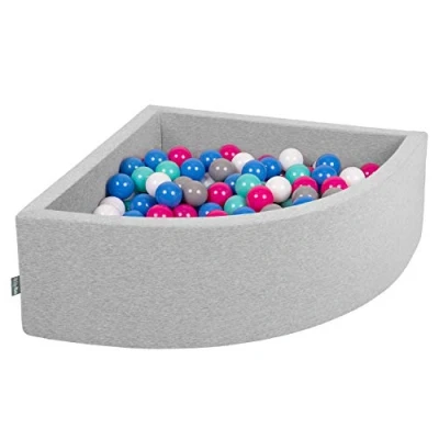 Image of KiddyMoon Soft Ball Pit Quarter Angular 90X30cm/200 Balls ∅ 7Cm / 2.75In For Kids, Foam Pool Baby Playballs, Made In EU, Light Grey:White/Grey/Blue/Dark Pink/Light Turquoi