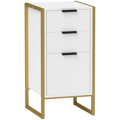 Image of HOMCOM Bedroom Chest of Drawers, Industrial 3 Drawer Dresser, Storage Drawers Unit with Metal Frame for Living Room, White