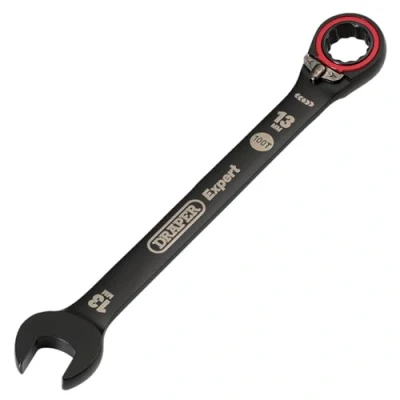 Image of Draper 03903 Expert HI TORQ Metric Reversible Ratchet Combination Spanner, 13mm, Black
