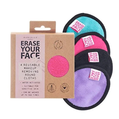 Image of Danielle Creations Erase Your Face Eco Friendly Reusable Make Up Remover Pads, x 4 Pink and Purple Multipack…