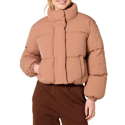 Image of Amazon Essentials Women&#039;s Crop Puffer Jacket (Available in Plus Size), Light Brown, 6XL