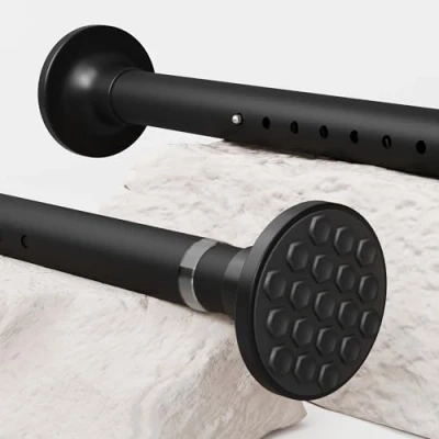 Image of Telescopic Pole no Drilling Shower Curtain Rail Anti Slip Rods Poles Extra Long 3M Tension for Living Room, Bedroom, Bathroom, Balcony (300 355CM Φ32mm Black)