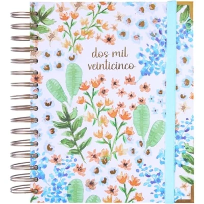 Image of Agenda 2025 January to December A5 (16.5x20.5 cm), Daily Planner, Annual Organizer, Spanish and English, Monthly Side Index, Double Wire o Binding FSC Mix AEN COC 000243 Takenote Emma