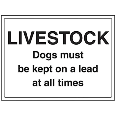 Image of V Safety Livestock Dogs Must Be Kept On A Lead At All Times Sign 400mm x 300mm 1mm Rigid Plastic