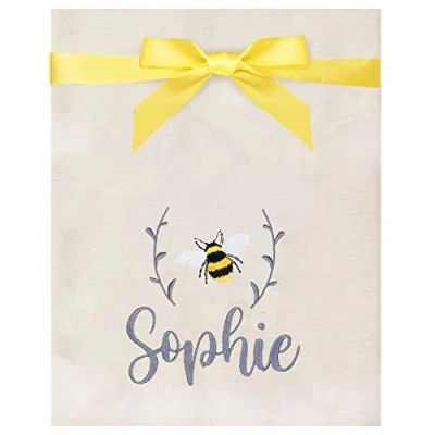 Image of Personalised Bumble Bee Embroidered Natural Cream Tea Towel