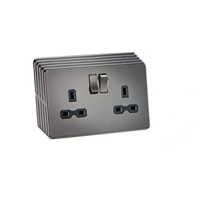 Image of Screwless 13A 2G DP switched socket black nickel with insert