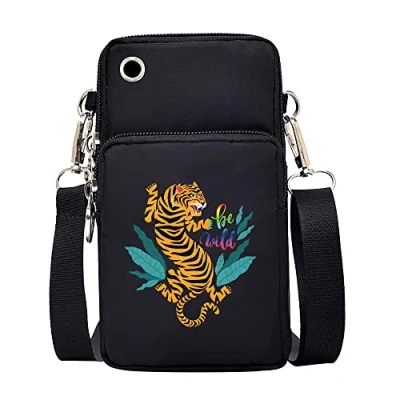 Image of FINDING CASE Wild Printed Women Girls men Zipper Waterproof Nylon 3 Layers Crossbody Bags Wallet Cellphone Purse Shoulder Bag Wristlet Handbags Adjustable Strap (Be Wild)
