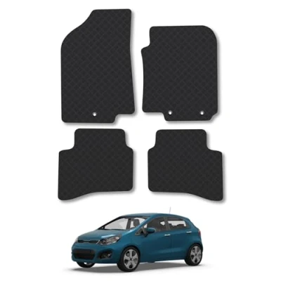 Image of Rubber Car Mats Compatible with Kia Rio (2011 2017) Tailored Fit Floor Set Accessory Black Custom 4 Pieces Clips Anti Slip Backing, Heavy Duty &amp; Waterproof
