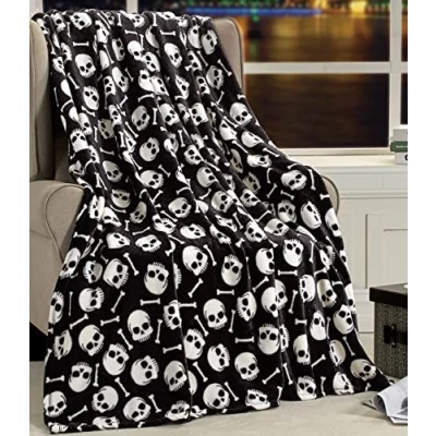 Image of Elegant Comfort Lightweight Throw Blanket Halloween Themed, Soft, Cozy and Plush Blankets, Perfect for Lounging This Spooky Season, 50 x 60 inches, Skull &amp; Bones,