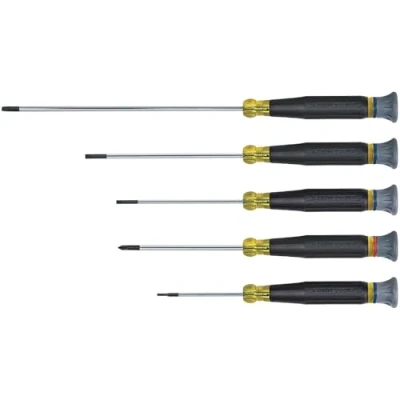 Image of Klein Tools 85614 Precision Screwdriver Set, Electronics Slotted and Phillips Screwdrivers with Rotating Caps Color Coded Rings, 5 Piece