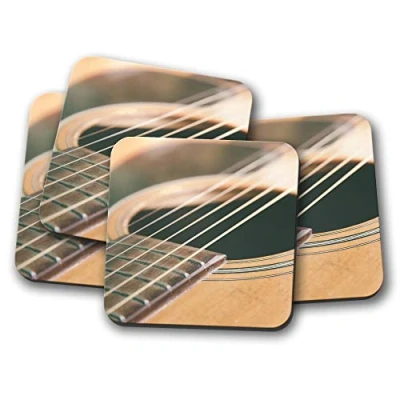 Image of 4 Set Acoustic Guitar Coaster Musical Instrument Music Band #15241