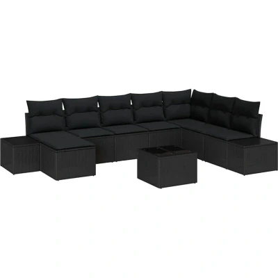 Image of vidaXL 9 Piece Garden Sofa Set with Cushions in Beige Poly Rattan