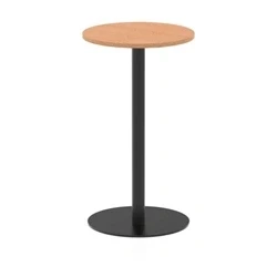 Image of Italia 600mm Poseur Round Table Oak Top 1145mm High Black Leg