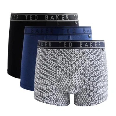 Image of Ted Baker Mens Trunks, Cotton, 3 Pack, (TBB02), Black/Navy Hexagon/Estate Blue, XL
