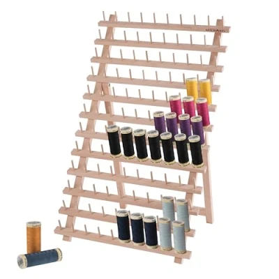 Image of Milward Wooden Sewing Thread Holder, Natural Wood, 120 Spool, 67 x 40cm