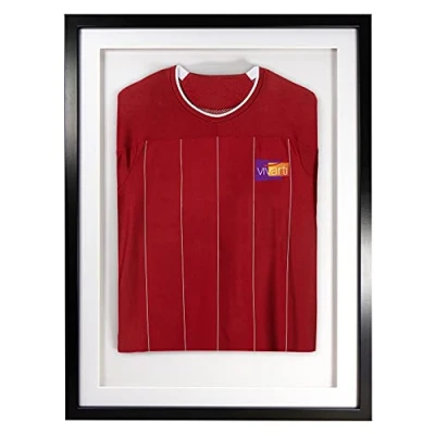 Image of Vivarti DIY Junior 3D Mounted Sports Shirt Display Frame for Football Shirt, Rugby Band T Shadow Box 50 x 70cm Black Frame, White Mount, Backing Card
