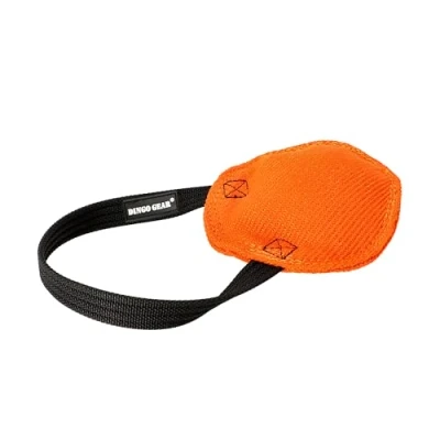 Image of DINGO GEAR Berta Tug Toy in a Disc Shape for Bite Training, K9, IGP, Fetch, Prey Drive, Obedience, Dog Sports, French Material with 1 Handle, Orange (S00092)
