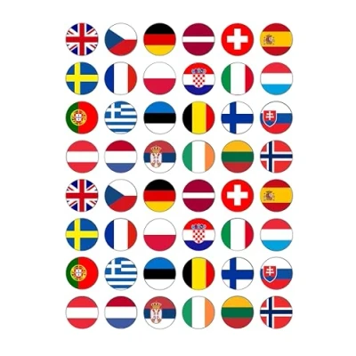 Image of 48 Europe European Eurovision Flags Edible Wafer Paper Cake Toppers Decorations Olympics