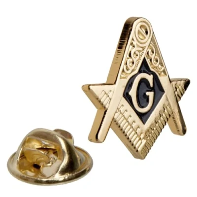 Image of NEW MASONIC FREEMASON SQUARE &amp; COMPASS CREST G GOLD ENAMEL LAPEL PIN BADGE