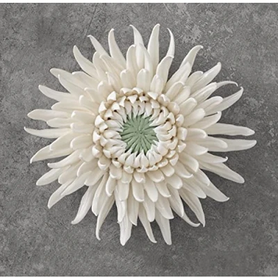 Image of Handcrafted Ceramic Flowers White Chrysanthemum Artificial Sculpture Home Hanging 3D Wall Art Decor Decoration 12cm