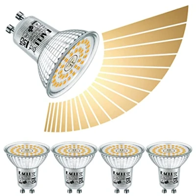 Image of EACLL GU10 LED Bulbs Warm White Dimmable 6W 3000K Equivalent 80W Halogen, Pack of 4. 585 Lumen Energy Saving Light Source, Stepless Continuous Dimming Spotlight, Wide Beam 120 PAR16 Reflector Lamp
