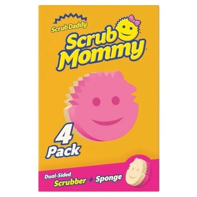 Image of Scrub Daddy Mommy Washing Up Sponge Dual Sided Scrubbing Non Scratch Scourers, Smiley Face Sponges for Cleaning Kitchen &amp; Bathroom, Dish Scrubber, FlexTexture Home Products, Assorted 4 Pack