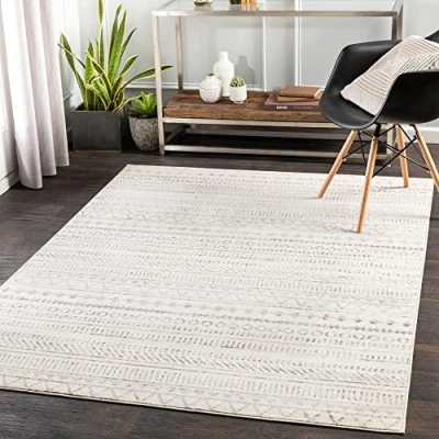 Image of Livabliss Madrid Geometric Rug Scandi Area Rugs Living Room 150x213 cm, Dining, Kitchen Neutral, Abstract Patterned Rugs, Boho Style, Easy Care Pile Large Rug, Ivory and Light Grey