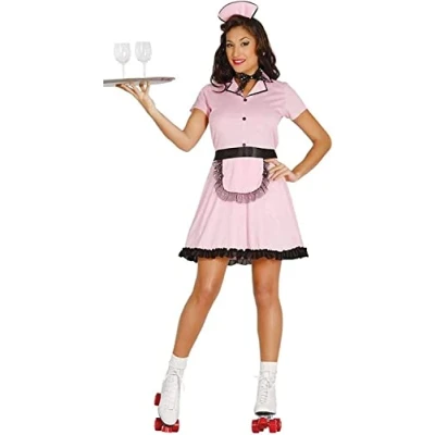 Image of Papootz Ladies 50&#039;s Diner Costume Pink Waitress Outfit Fancy Dress (Womens: 10)