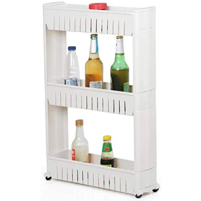 Image of MantraRaj 3 Tier Slim Side Out Kitchen Trolley Multipurpose Storage Shelf Moving Wall Cabinets Tower Holder Rack On Wheels Rolling Unit Cart For Laundry Bathroom