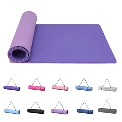 Image of Good Nite Yoga Mat Exercise Mats Workout Pilates Fitness for Women Men Non Slip Thick 6mm High Density Gymnastics with Carry Strap Tpe 183 x 61 0.6cm (Dark Purple/Light Purple)