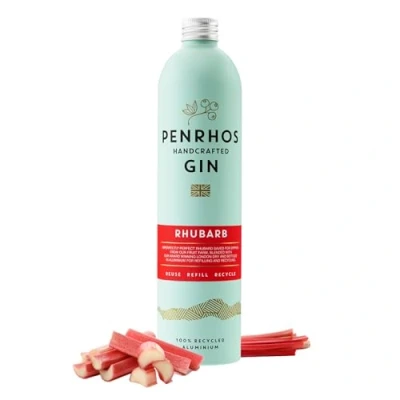 Image of Penrhos Rhubarb Gin, with 250ml of Pure Raspberry Red Juice, Reusable Aluminium Bottle Exceptional Taste, Smooth Finish Reuse, Refill, Recycle 700ml