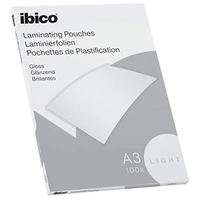 Image of Ibico Basics A3 Laminating Pouches, Light Weight, High Document Protection &amp; Durability, Pack of 100, Gloss Finish, Crystal Clear, 627311