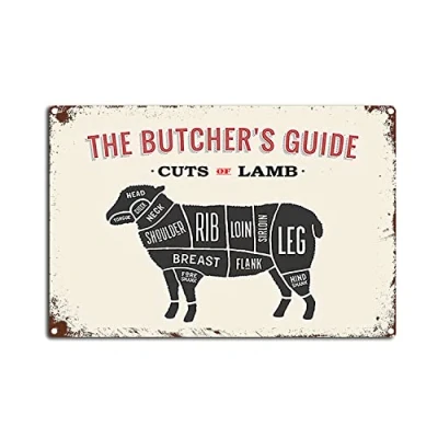 Image of Vintage Butcher Guide Metal Tin Sign Cuts of Lamb Retro Wall Art for Home Kitchen Restaurant Bar Decor 8x12inch